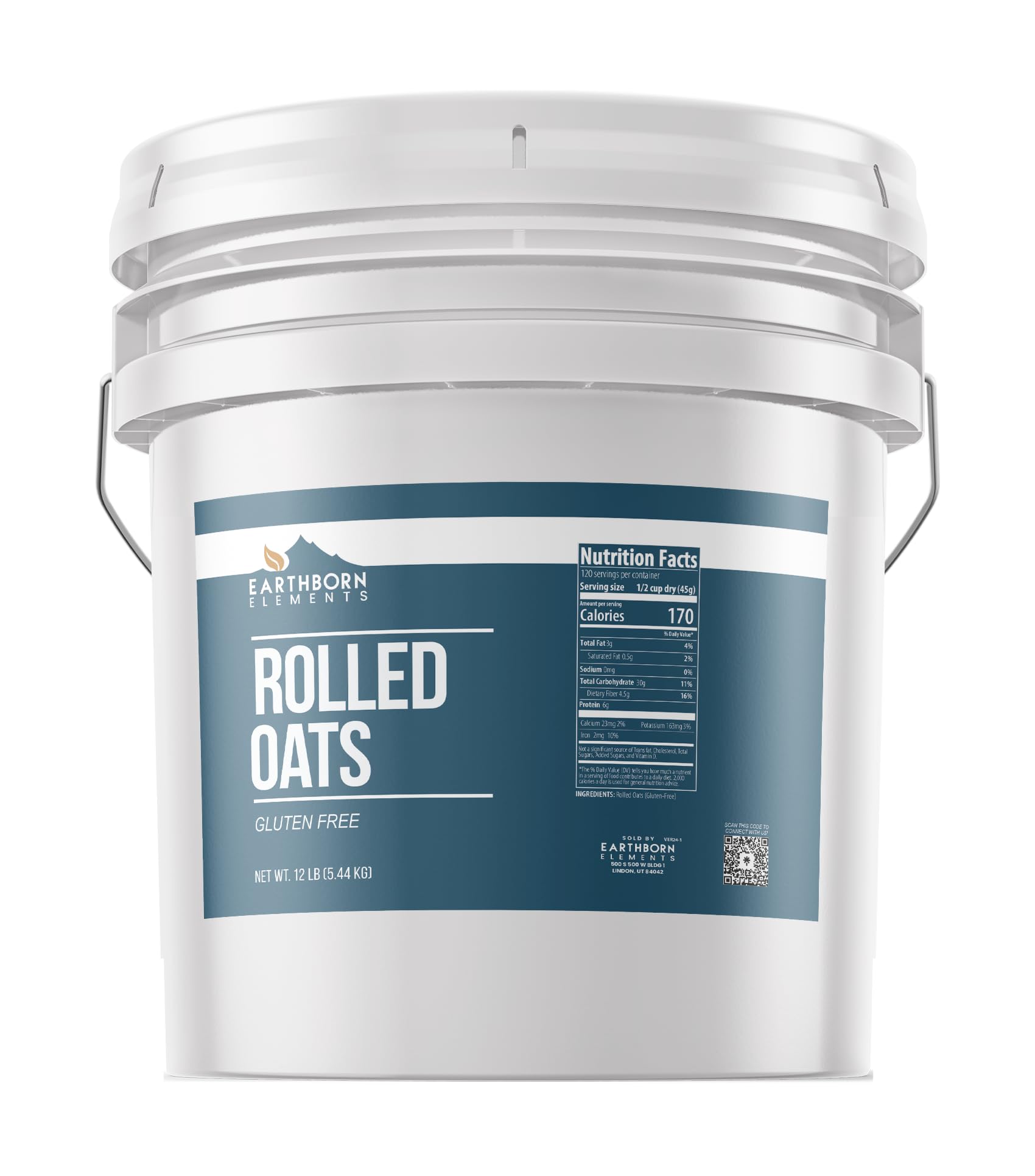 Earthborn Elements Gluten Free Rolled Oats - 3.5 Gallon Bulk Size | Old Fashioned Whole Grain Oatmeal for Baking, Smoothies & Breakfast | USDA Organic, Non-GMO, Vegan Friendly