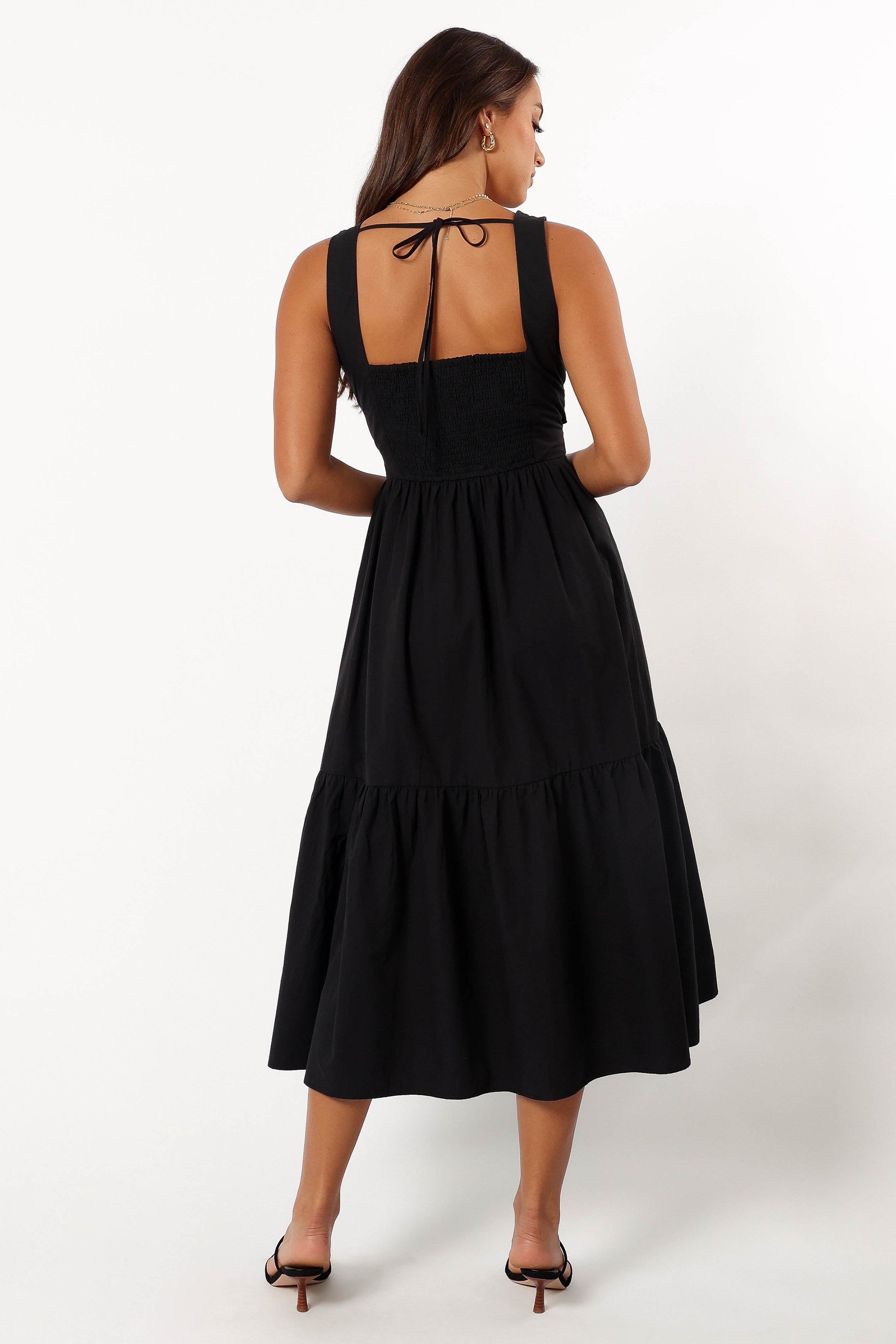 Carmella Midi Dress for Women - Elegant Black Flowy Summer Dress for Casual Wear, Office & Date Night | Plus Size Options Available