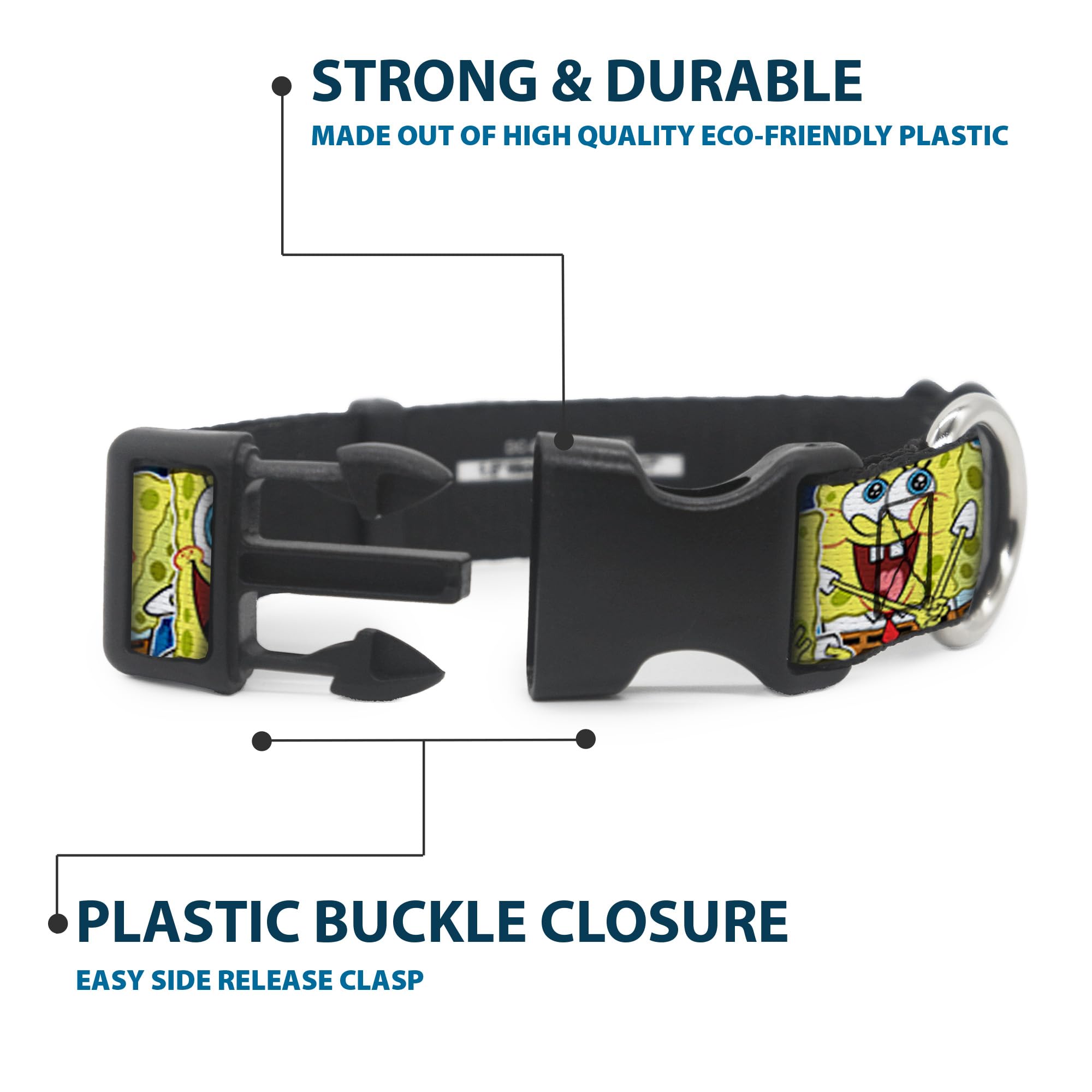 Spongebob Themed Dog Collar with Plastic Clip - Blue Stripe Design, Adjustable 9-15 Inches, 1.0 Inch Wide - Perfect for Playful Pets & Cartoon Lovers
