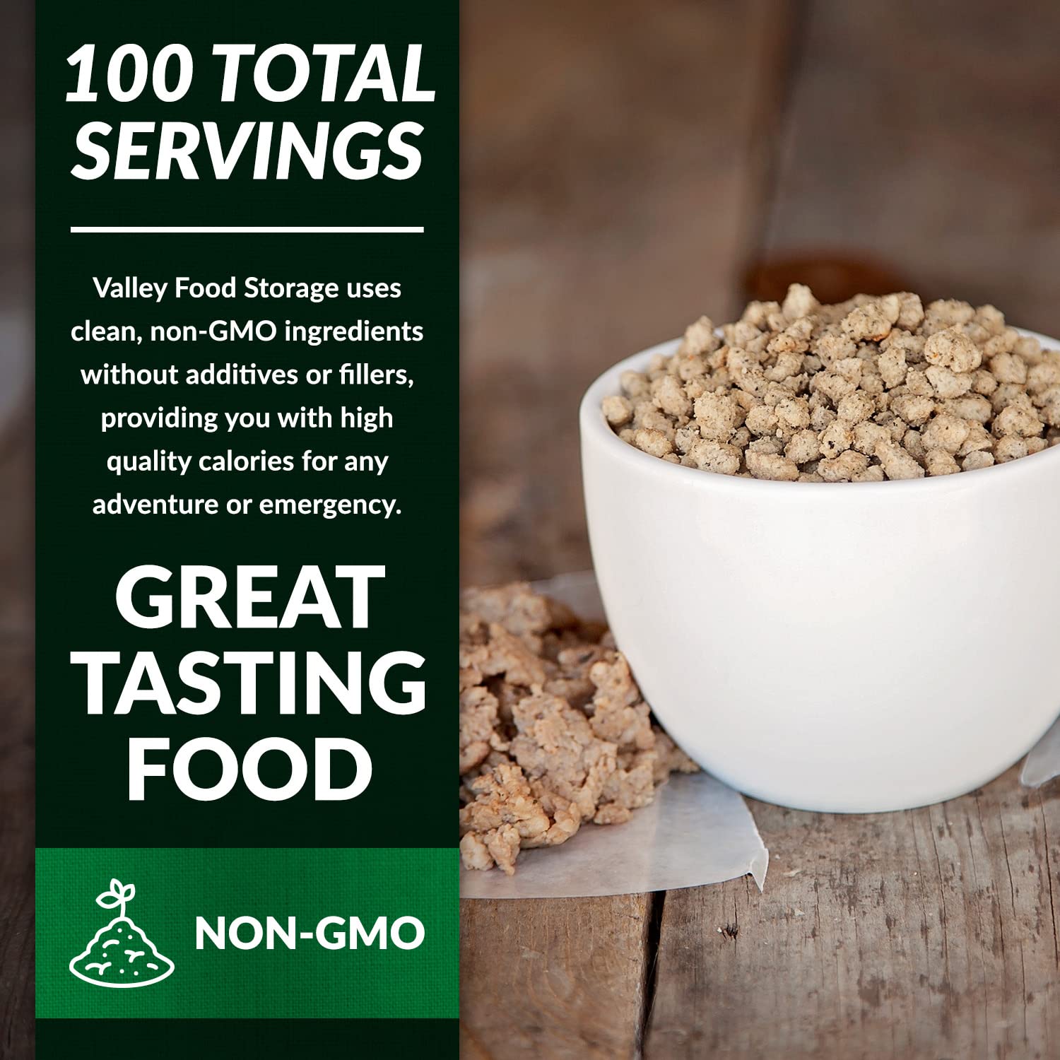 Freeze Dried Sausage Crumbles 10-Bag Bucket, 85 Oz | Premium Emergency Food Supply with 25 Year Shelf Life | Survival Food for Camping, Hiking & Disaster Preparedness | Prepper Supplies & Off Grid Living Essentials | USA Made by Valley Food Storage
