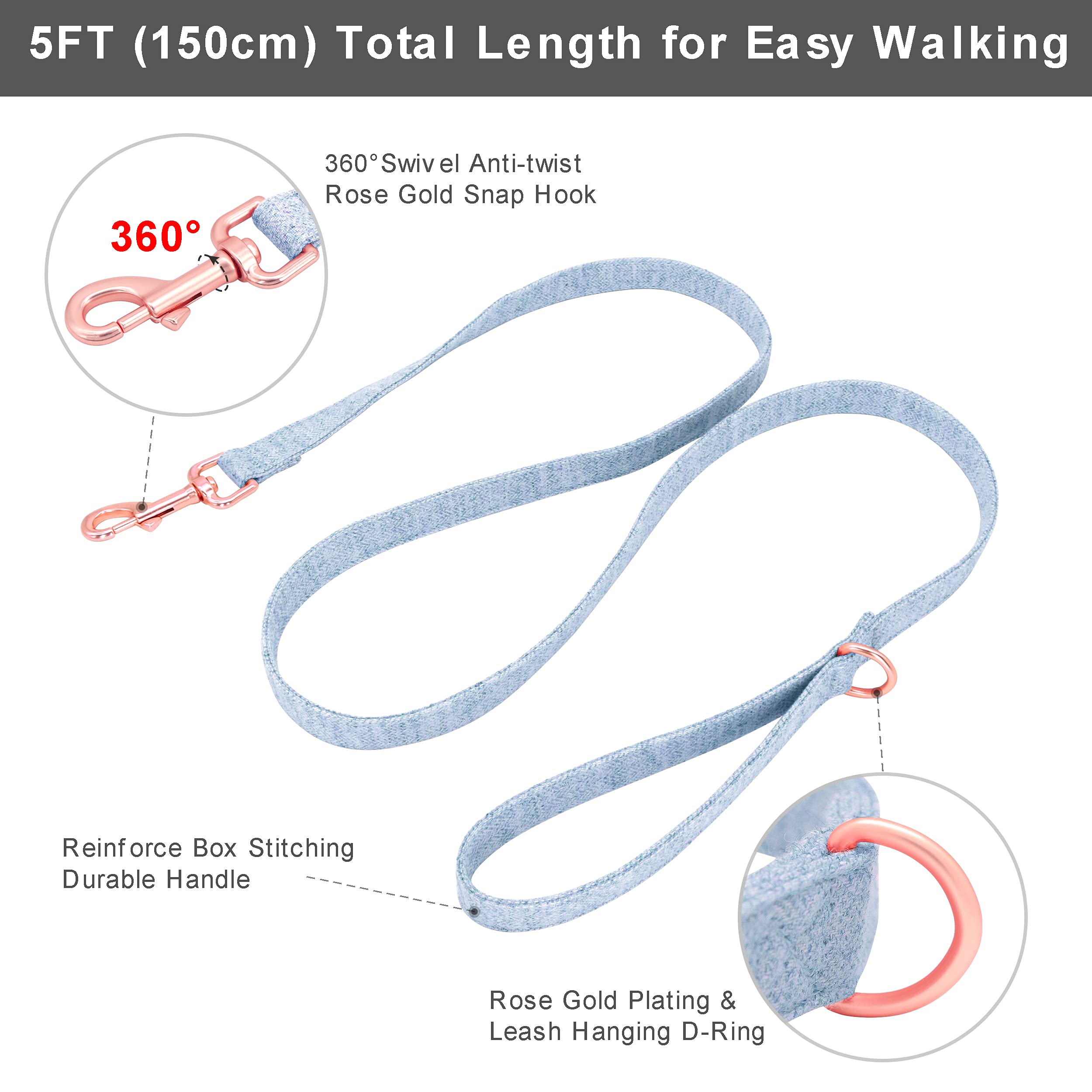 Personalized Dog Collar with Detachable Bowtie - Soft & Comfortable Pet Collar and Leash Set with Rose Gold Buckle - Adjustable for Small Medium Large Dogs - Perfect for Daily Walks, Grooming & Special Occasions (Blue)