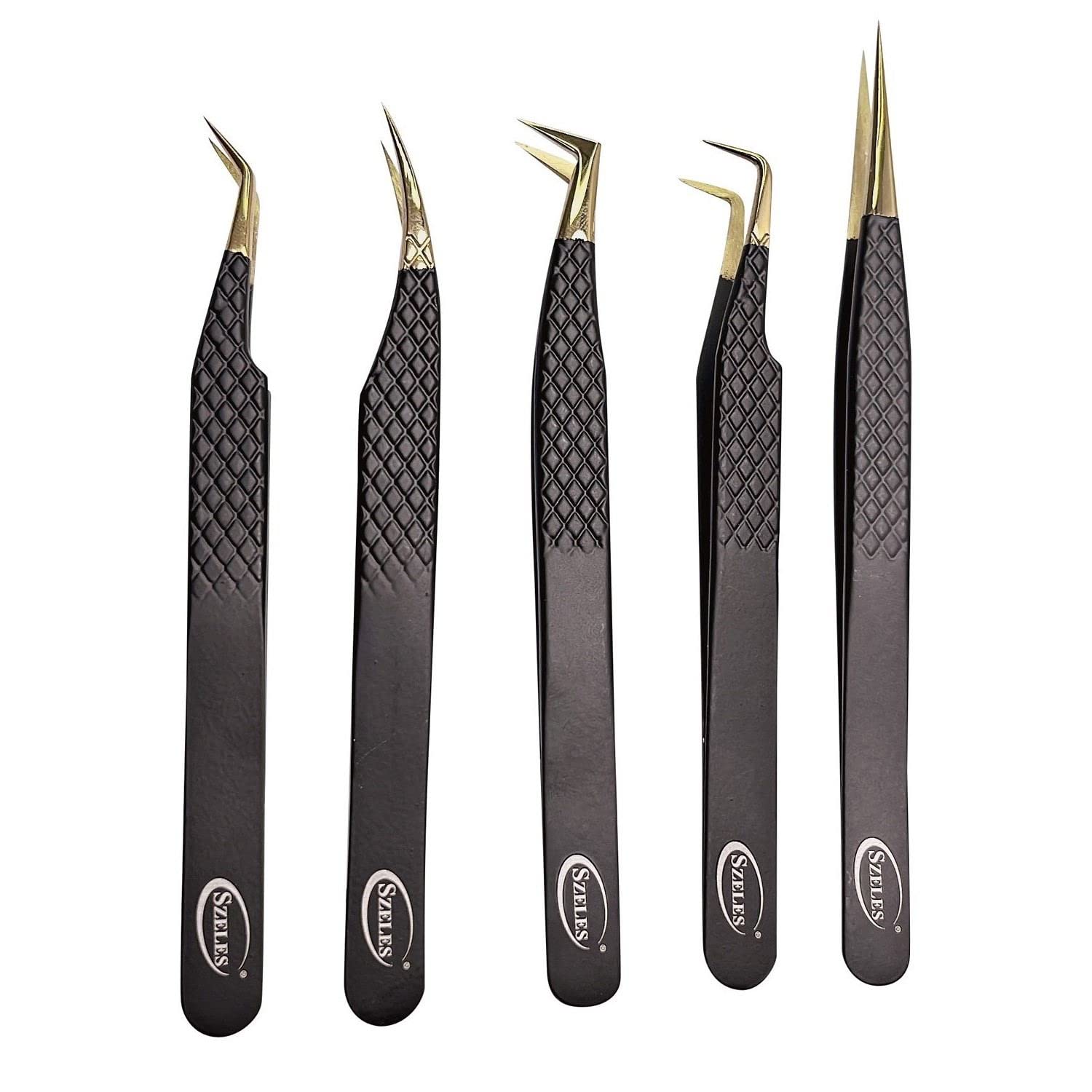 Professional Diamond Grip Eyelash Extension Tweezers Set - Straight & Isolation Volume Tweezers for Lash Artists, Makeup Techs & Nail Specialists | Perfect for Salon, Spa & Home Use (Black)