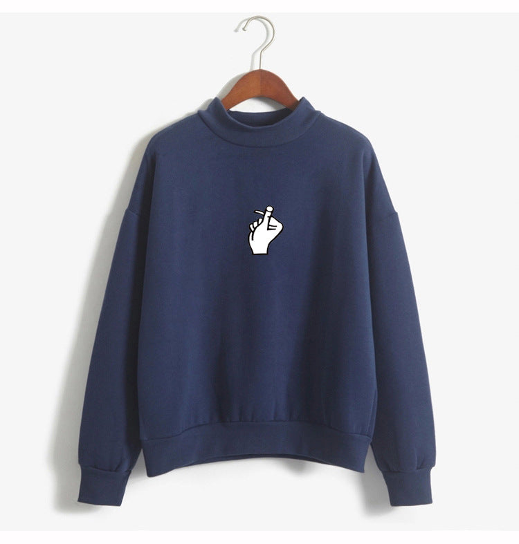 Trendy Korean Ulzzang Women's Plush Sweater with Love Finger Heart Gesture - Soft & Cozy Winter Pullover for Casual Outfits & Street Style Fashion