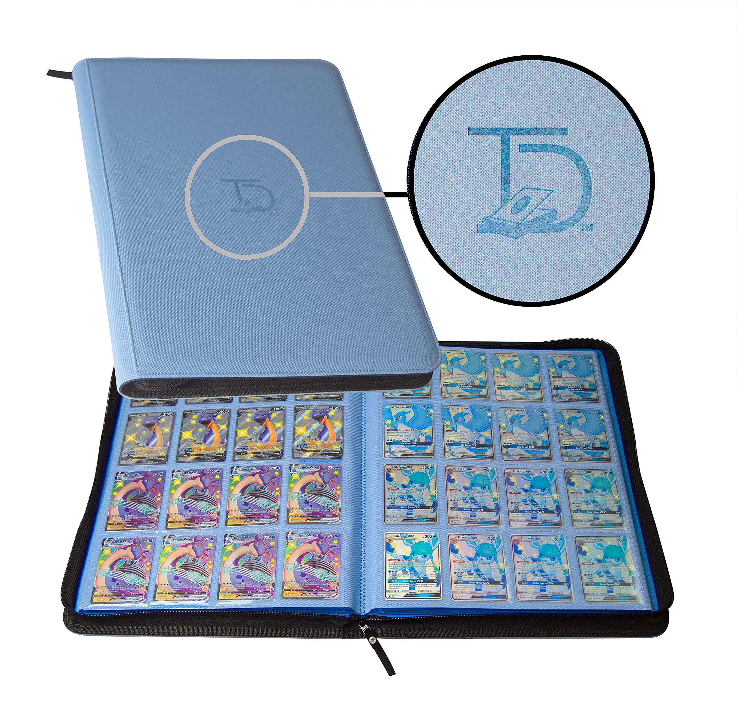 TopDeck 1000 Card Binder - Premium TCG Portfolio with 16 Side-Loading Pocket Pages - Ringless Design for Pokemon, Yu-Gi-Oh, Magic The Gathering & Collectible Cards - Durable Blue Trading Card Album for Storage & Display
