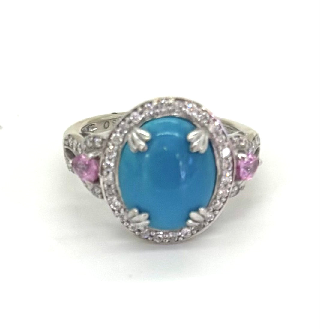 14K Gold Turquoise Ring with Diamond & Pink Sapphire Accents - Elegant Boho Jewelry for Women, Perfect for Weddings, Parties & Everyday Wear