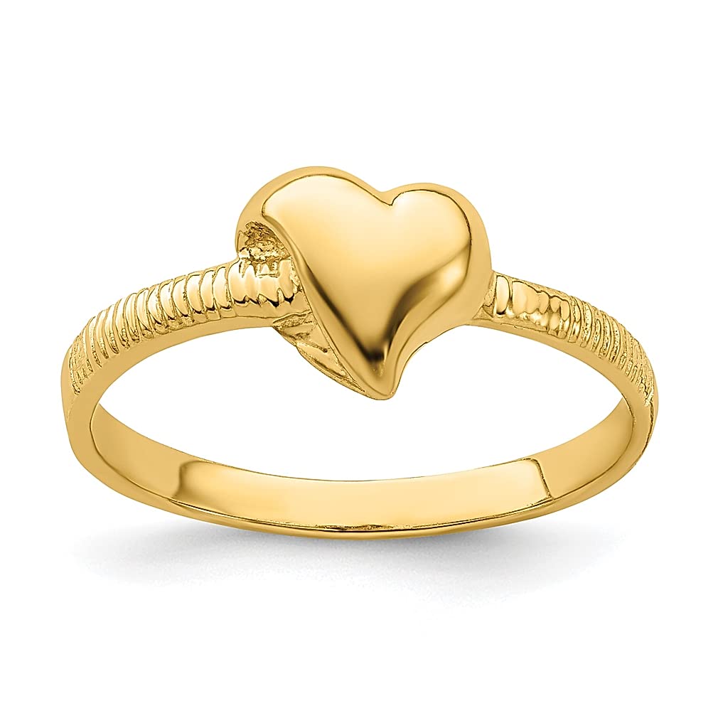14K Yellow Gold Solid Heart Side Ridges Band Ring - Size 6.50 - Elegant Love Jewelry for Women - Perfect Gift for Her - Anniversary, Valentine's Day & Romantic Occasions