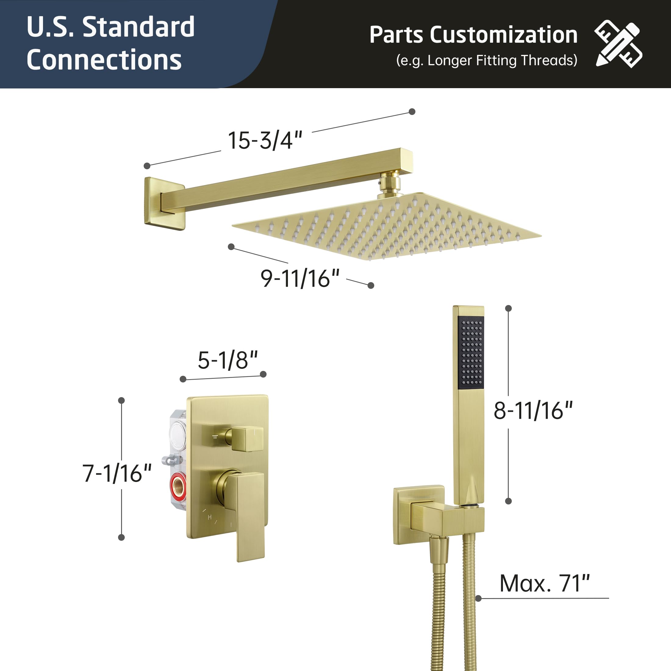 KES Gold Shower Faucet Set - 10 Inch Rain Shower Head with Handheld Sprayer - Complete Pressure Balance Shower System (cUPC Certified Valve Included) - XB6230F18-BZ - Perfect for Modern Bathroom Renovations & Spa-Like Shower Experience