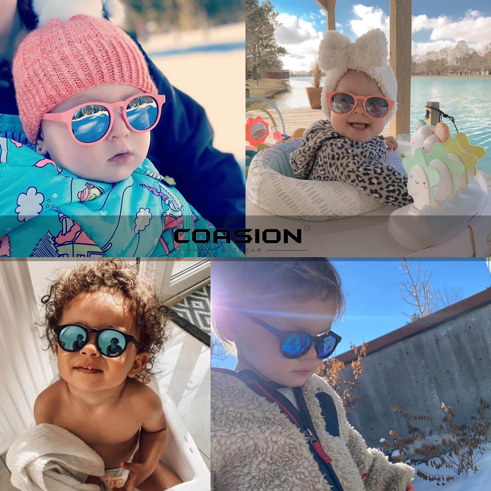 COASION Baby Sunglasses for 0-2 Years - UV400 Polarized, Flexible Round Frame with Adjustable Strap - Perfect for Beach, Outdoor Play & Car Rides