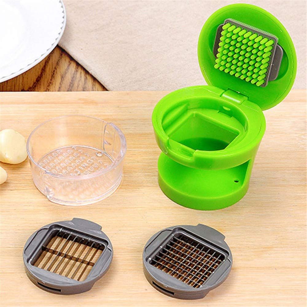 Premium Stainless Steel Garlic Press & Mincer with Silicone Peeler - Heavy Duty Garlic Crusher, Cutter & Storage Container - Easy to Clean Kitchen Gadget - Perfect for Cooking, Meal Prep & Garlic Lovers (Green)