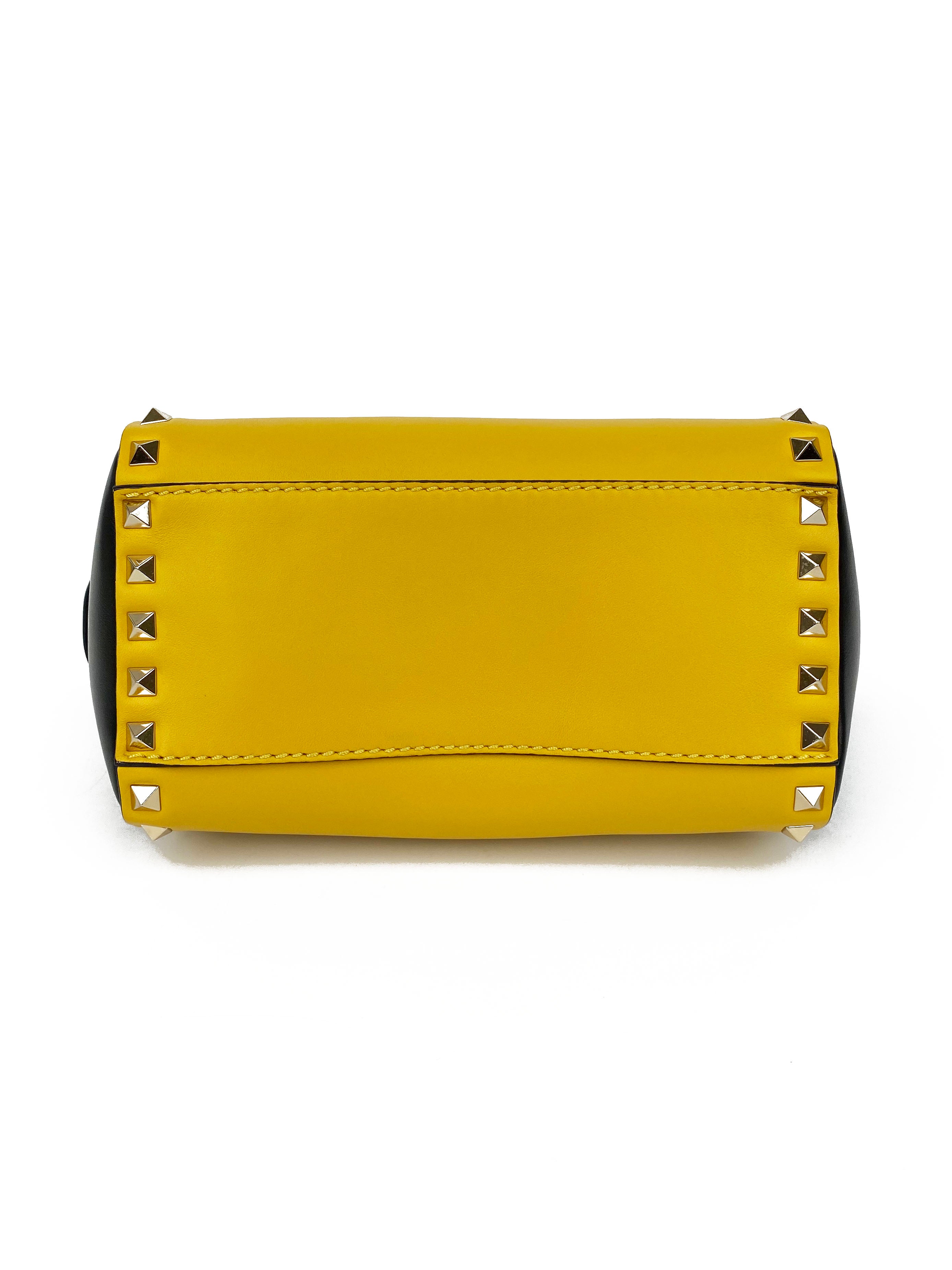 Valentino Black & Yellow Rockstud Handbag for Women | Luxury Designer Shoulder Bag | Perfect for Evening Parties, Date Nights & Special Occasions