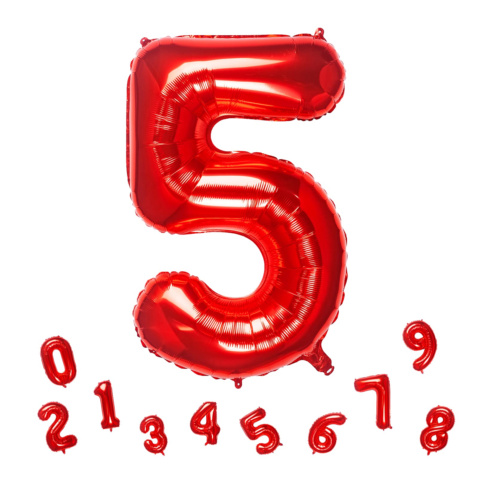 32 Inch Red Number 5 Foil Balloon - Birthday Party Decoration Supplies for Anniversary, Graduation, Baby Shower & Celebration Events - Helium Ready Large Metallic Balloon