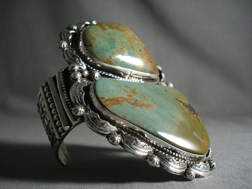 148 Grams Navajo 'Duel Royston' Turquoise Sterling Silver Bracelet - Authentic Native American Jewelry for Women, Gift for Her, Boho Fashion Accessory, Wedding & Special Occasion Wear