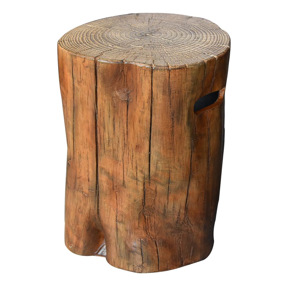Elementi Manchester Redwood Propane Tank Cover - 19 Inch Round Fire Pit & Concrete Side Table - Fits Standard 20 lb Tank - Outdoor Patio & Backyard Decor