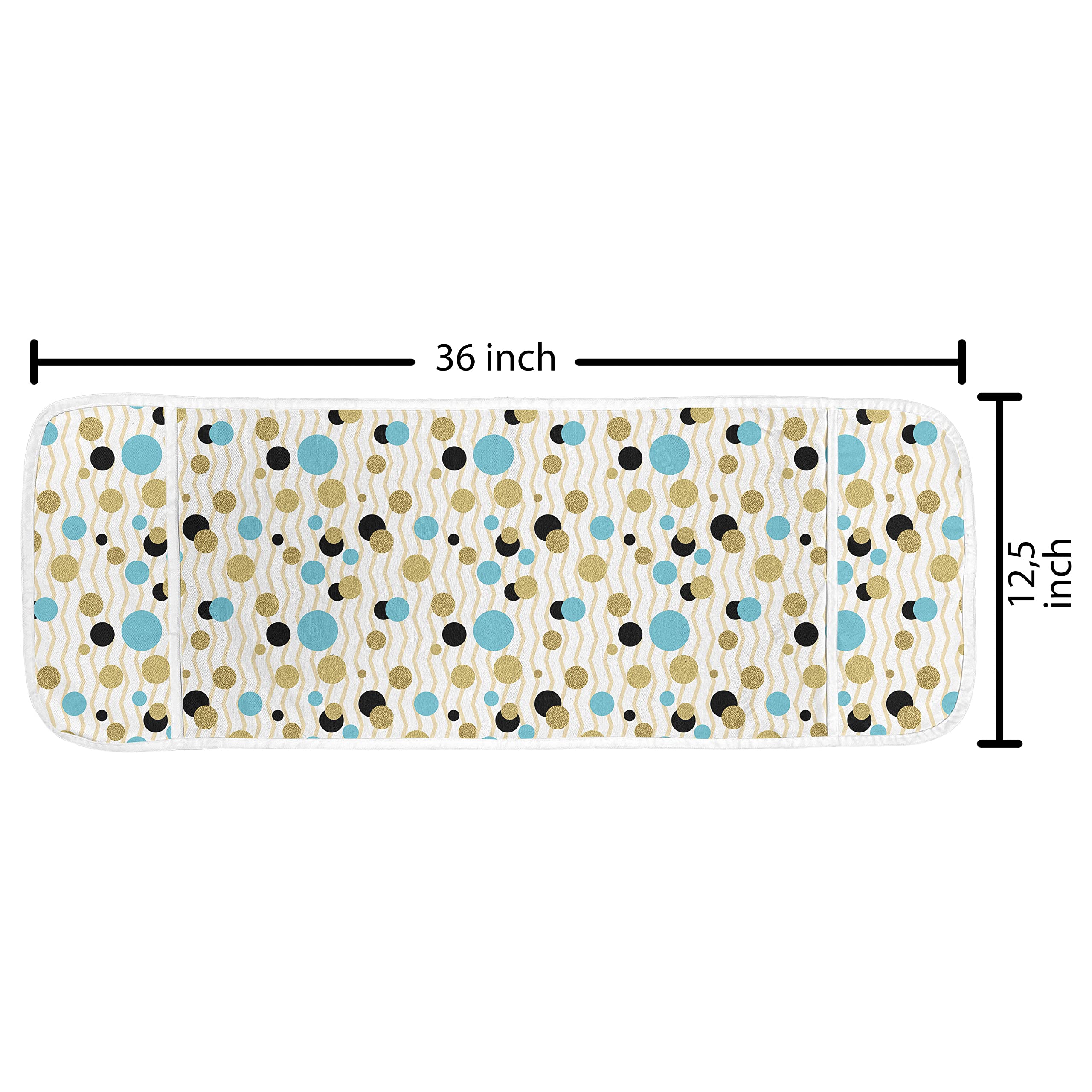 Ambesonne Abstract Microwave Oven Cover - Water Resistant Kitchen Organizer with Pockets, Trippy Geometric Circles Design on Yellow Zig Zag Background, 36