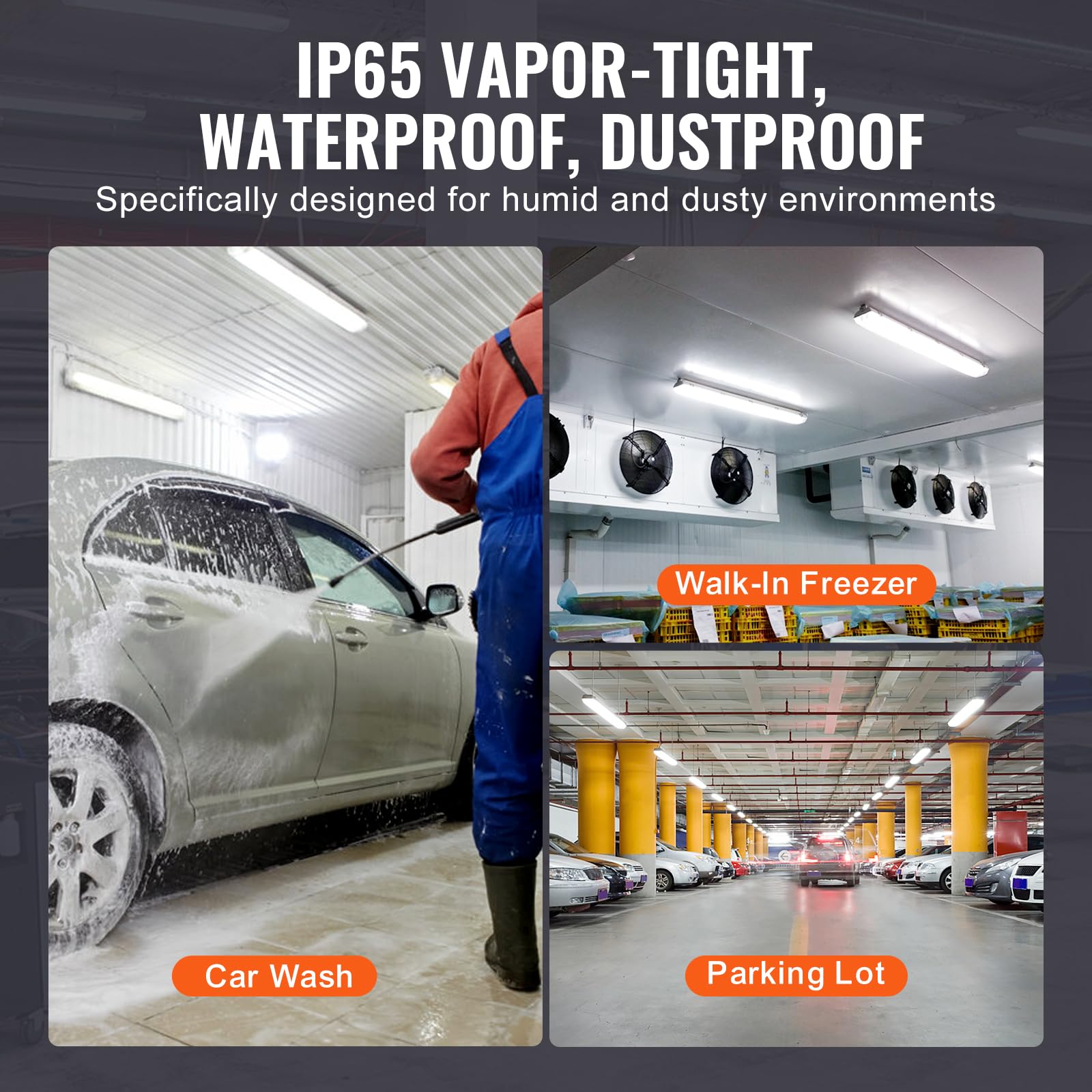 VEVOR 4FT LED Vapor Tight Light Fixture - 60W 7400LM Waterproof IP65 5000K - Durable Lighting for Outdoor, Warehouse, Freezer & Car Wash - Energy Efficient Vapor Proof Lights (4-Pack) - Perfect for Cold Environments, Parking Lots & Semi-Outdoor Areas