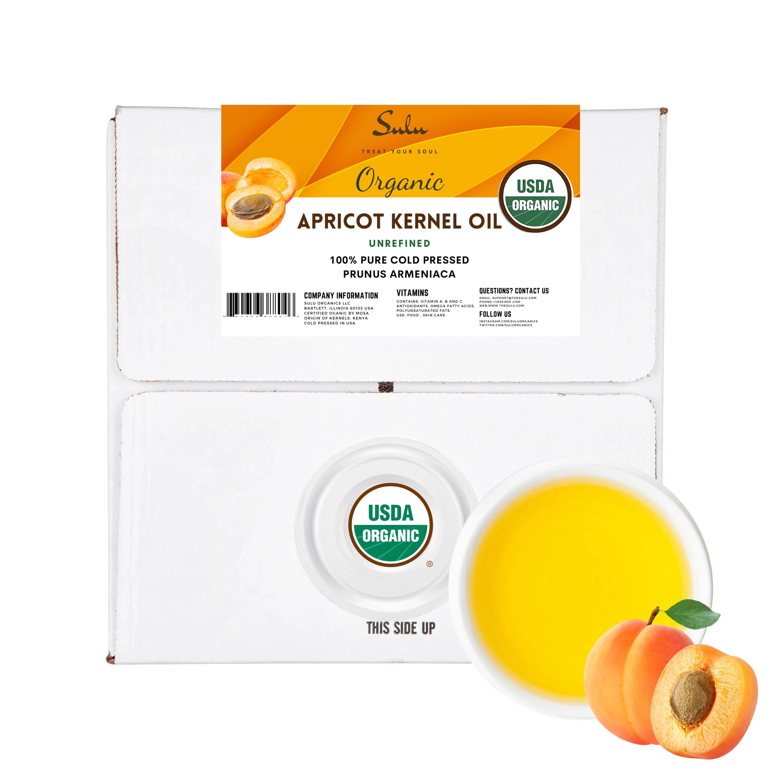 USDA Organic Cold Pressed Unrefined Apricot Kernel Oil - 16 Liters (5 Gallon) Bulk for Cooking, Skincare & Hair Care