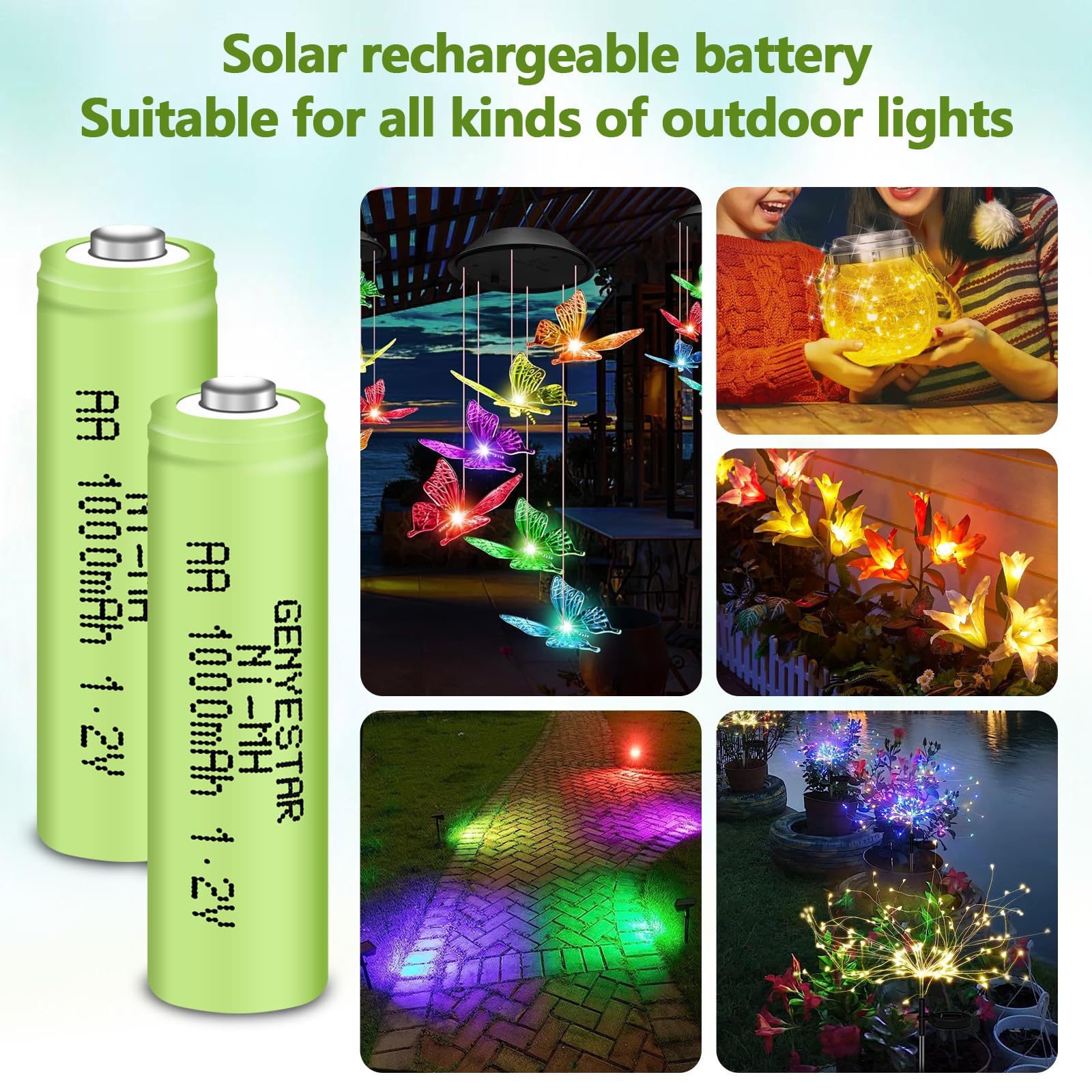GENYESTAR Rechargeable AA Batteries 4-Pack - 1.2V NiMH 1000mAh Pre-Charged Low Self Discharge Batteries for Solar Lights, Flashlights, Toys & Household Devices - Perfect for Outdoor Camping, Emergency Kits & Daily Use