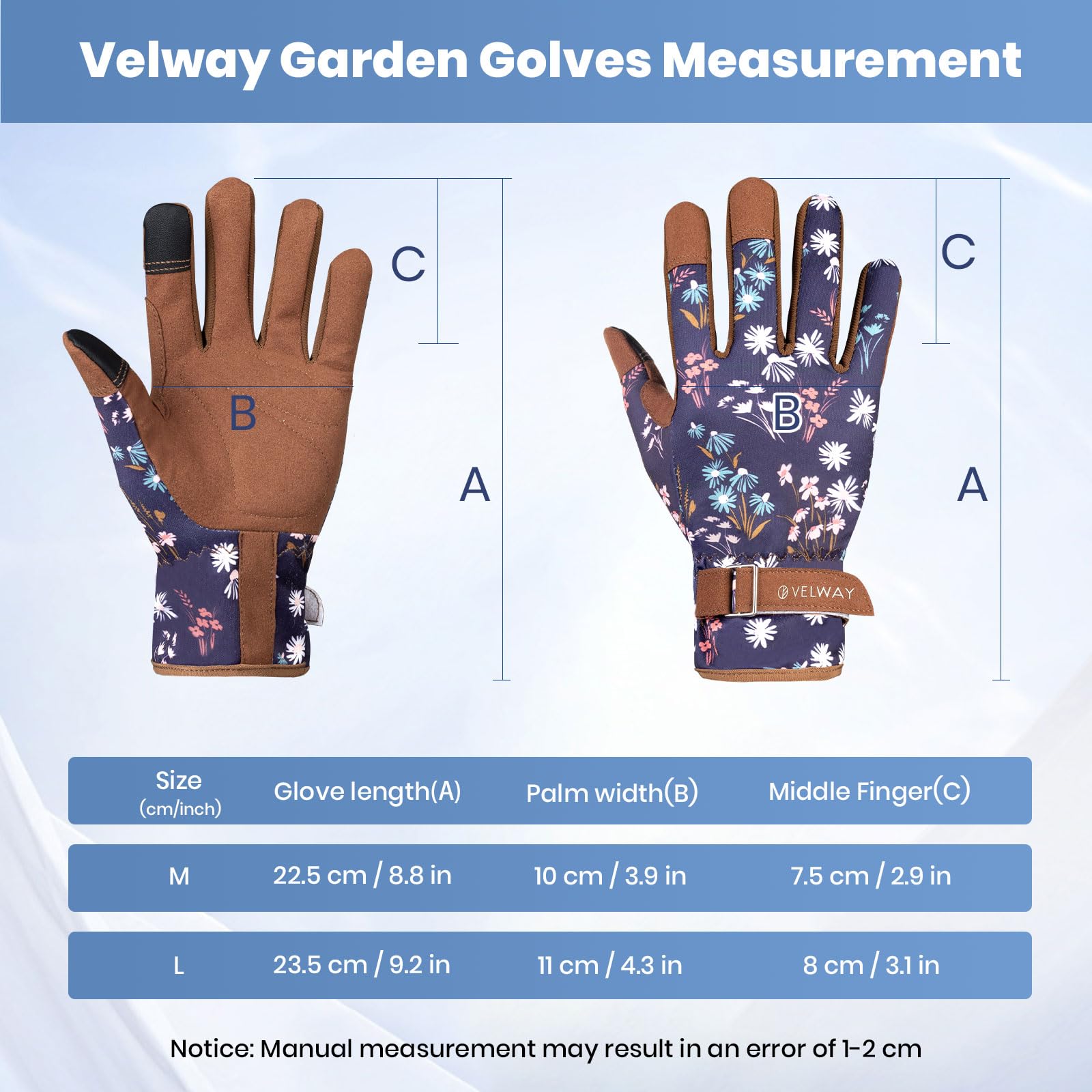 Velway Women's Gardening Gloves - Breathable Flexible Work Gloves with Touchscreen Fingertips for Weeding, Planting, Pruning - Dark Blue, Large - Perfect for Outdoor Garden Work, Landscaping & Farm Use