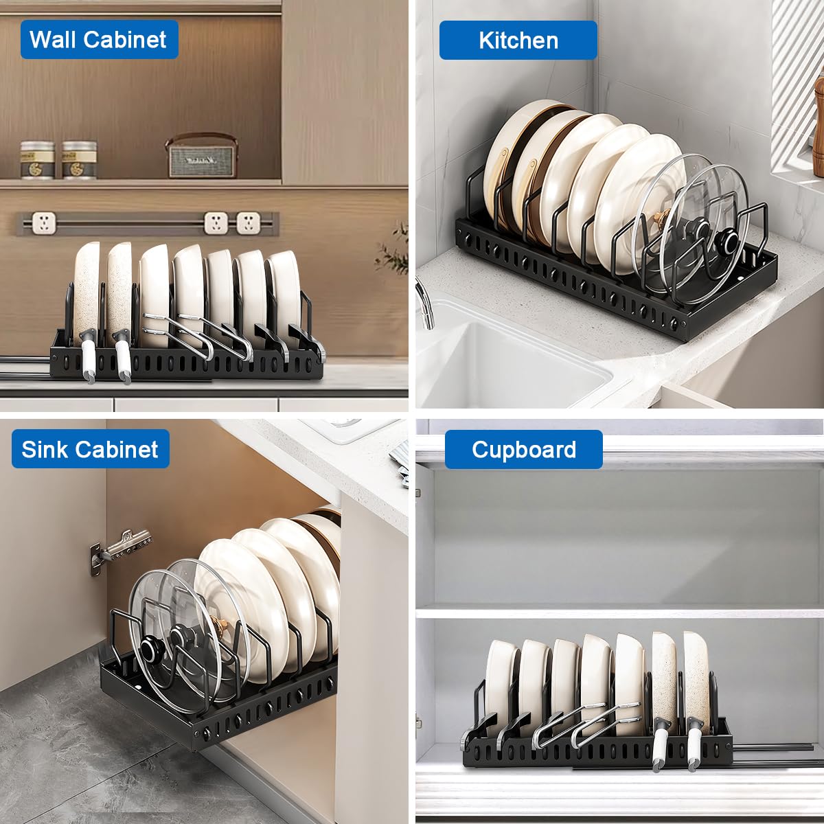 Under Cabinet Pull Out Organizer for Pots, Pans & Lids - 2-Tier Sliding Kitchen Storage Shelf | Space-Saving Cabinet Organizer for Cookware & Utensils | Perfect for Small Kitchens & Organized Cooking Spaces
