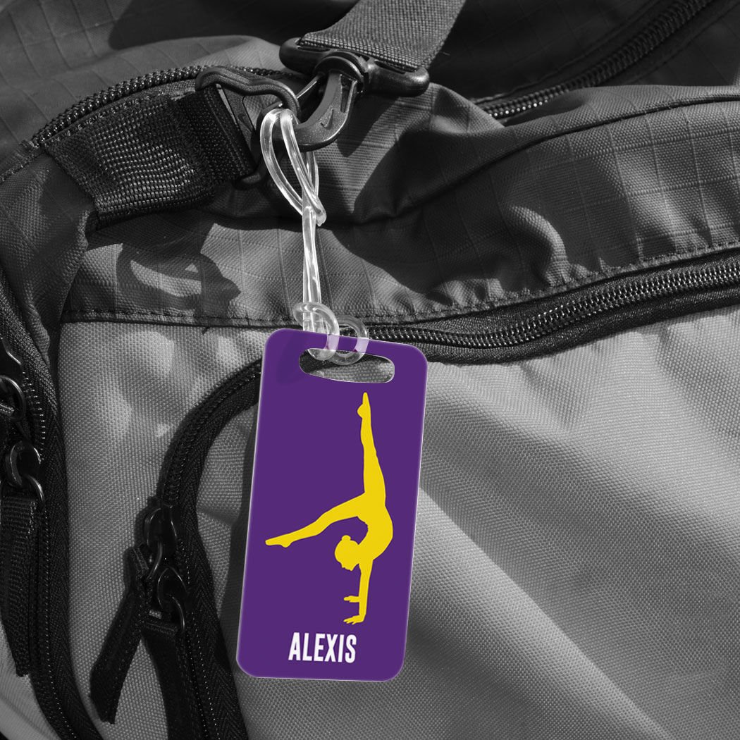 Personalized Gymnastics Luggage Tag for Girls - Small Purple & Yellow Gymnast Bag Tag with Standard Lines - Perfect for Gym Bags, Backpacks & Travel Luggage Identification