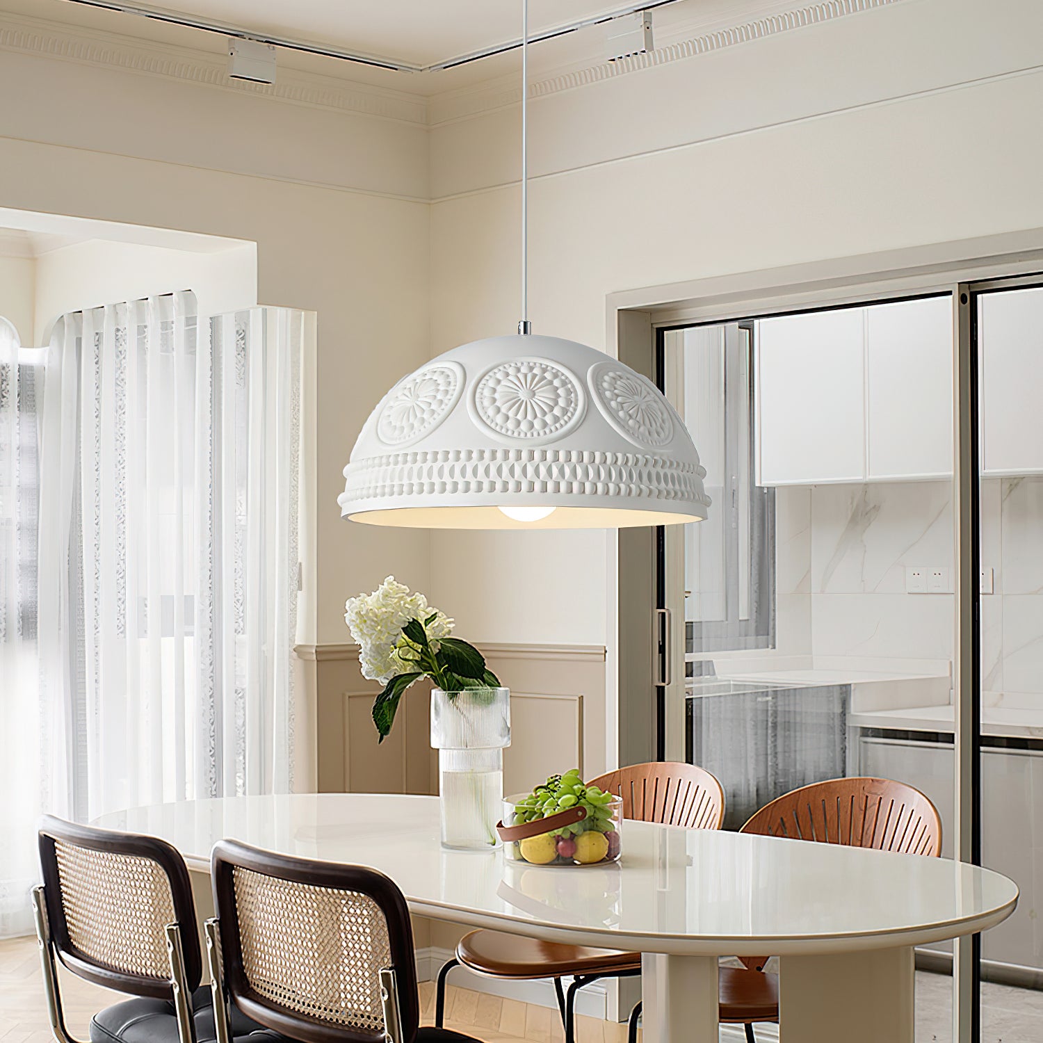 Modern Embossed Ripple Pendant Light - Handcrafted Glass Ceiling Lamp for Dining Room, Kitchen Island & Living Room Decor