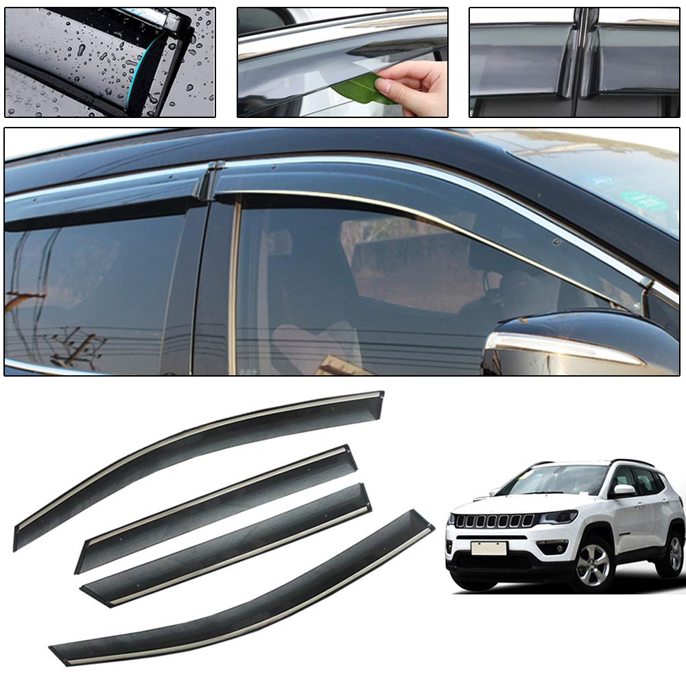 2017-2018 Jeep Compass Side Window Deflectors - 4PC Set | Rain & Sun Protection | Smoke Ventilation | Tape-On Exterior Window Visors | Perfect for Road Trips & Outdoor Adventures