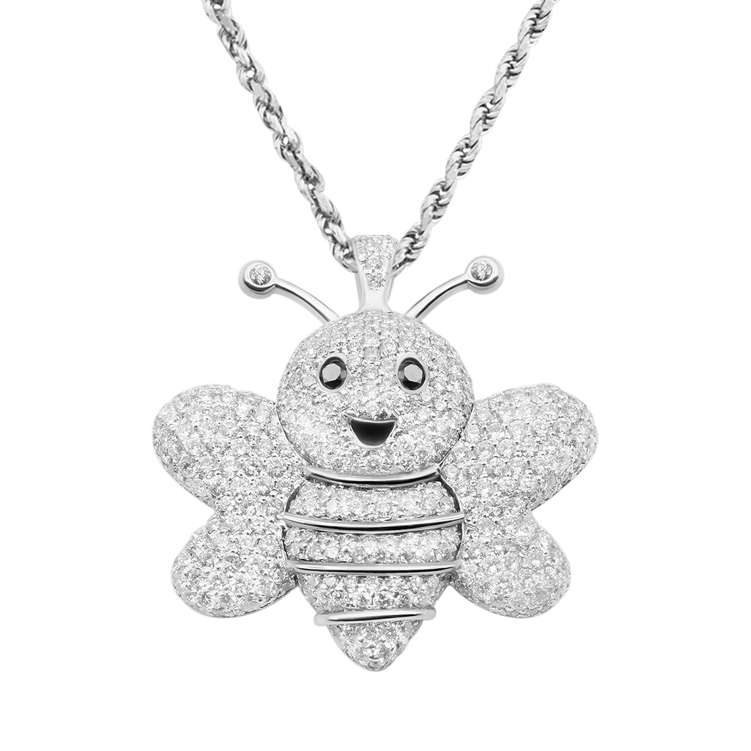 14K White Gold Diamond Bumble Bee Pendant Necklace - 3.00 Carat Total Weight - Elegant Jewelry Gift for Women, Perfect for Birthday, Anniversary & Special Occasions