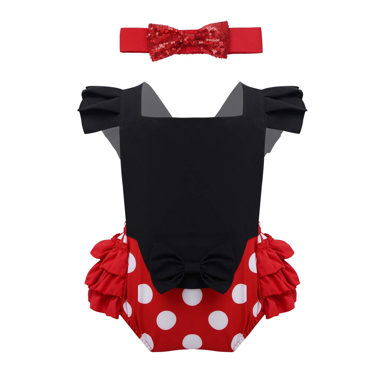 ACSUSS Baby Girls Cotton Pleated Polka Dot Suspender Skirt with Bowknot Hair Clips - Toddler Infant Outfit for Parties, Photos & Special Occasions