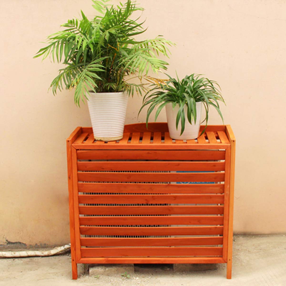 Solid Wood Air Conditioner Frame - Durable Outdoor Balcony AC Rack with Decorative Flower Blinds | Wooden Protective Cover & Shelf for Window AC Units - Perfect for Home, Apartment and Office Decoration
