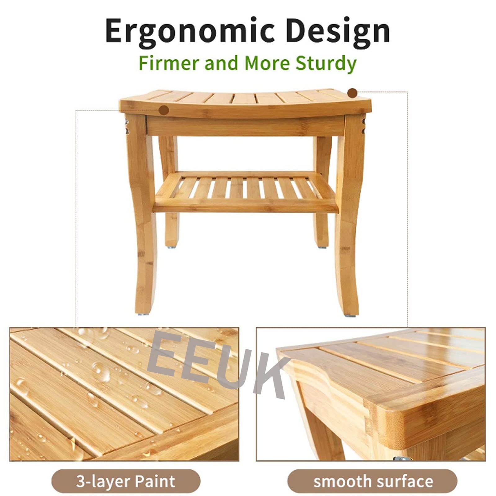 Premium Bamboo Shower Bench Seat - Wooden Spa Bath Stool with Non-Slip Feet & Storage Shelf | Shaving Stool, Bathroom Organizer for Towels & Shampoo | Perfect for Relaxing Spa Days & Small Space Bathrooms