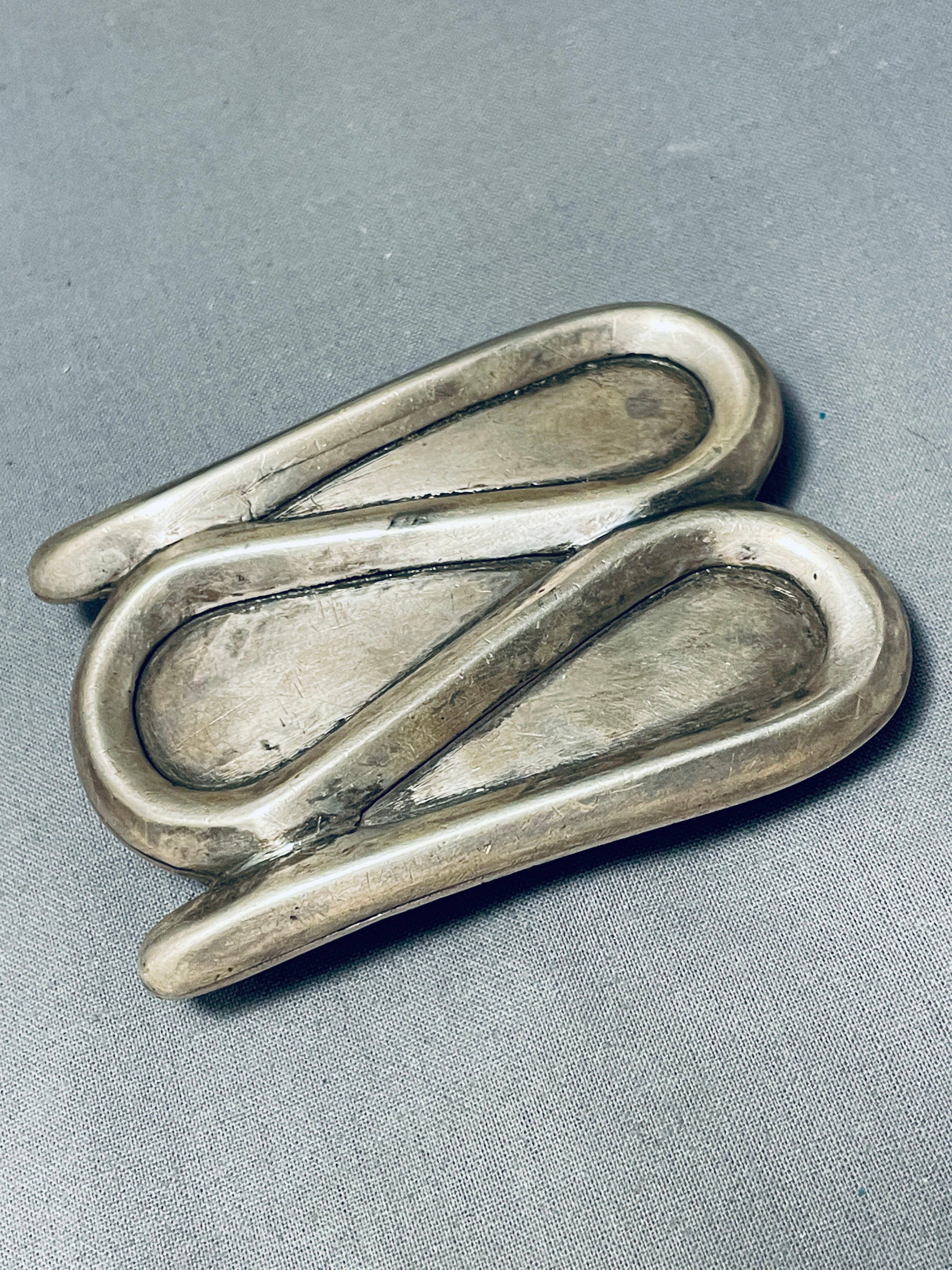 Vintage Navajo Sterling Silver Buckle - 104 Grams Heavy Native American Handcrafted Belt Accessory for Western Fashion & Tribal Jewelry Collectors