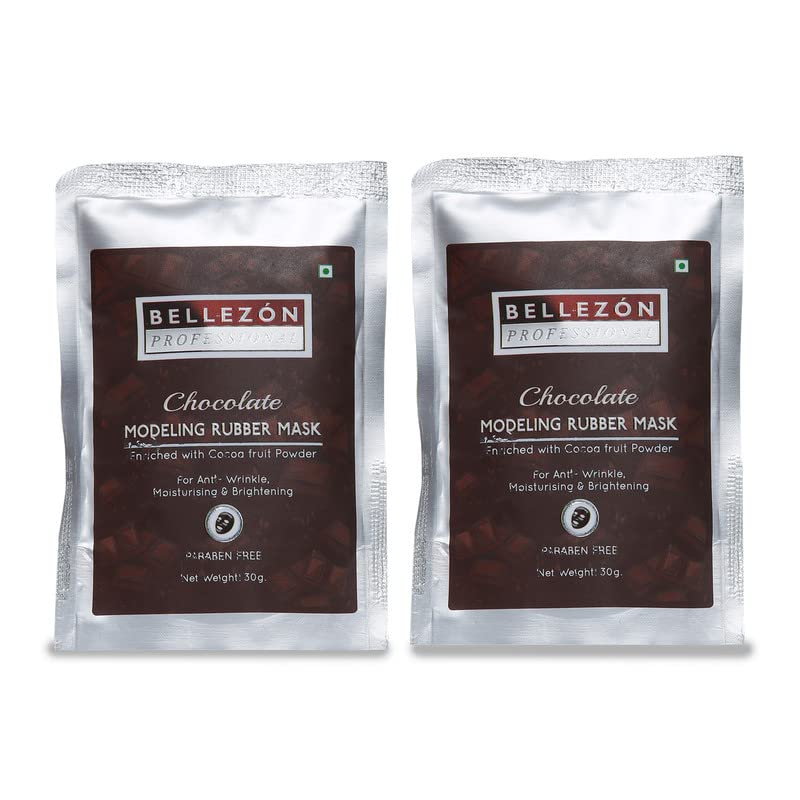 Bellezon Professional Chocolate Modeling Rubber Mask Pack of 2 | Anti-Wrinkle & Moisturizing Face Mask with Cocoa Fruit Powder | Paraben-Free, Brightens Skin for All Skin Types | Perfect for Spa Night & Self-Care Routine