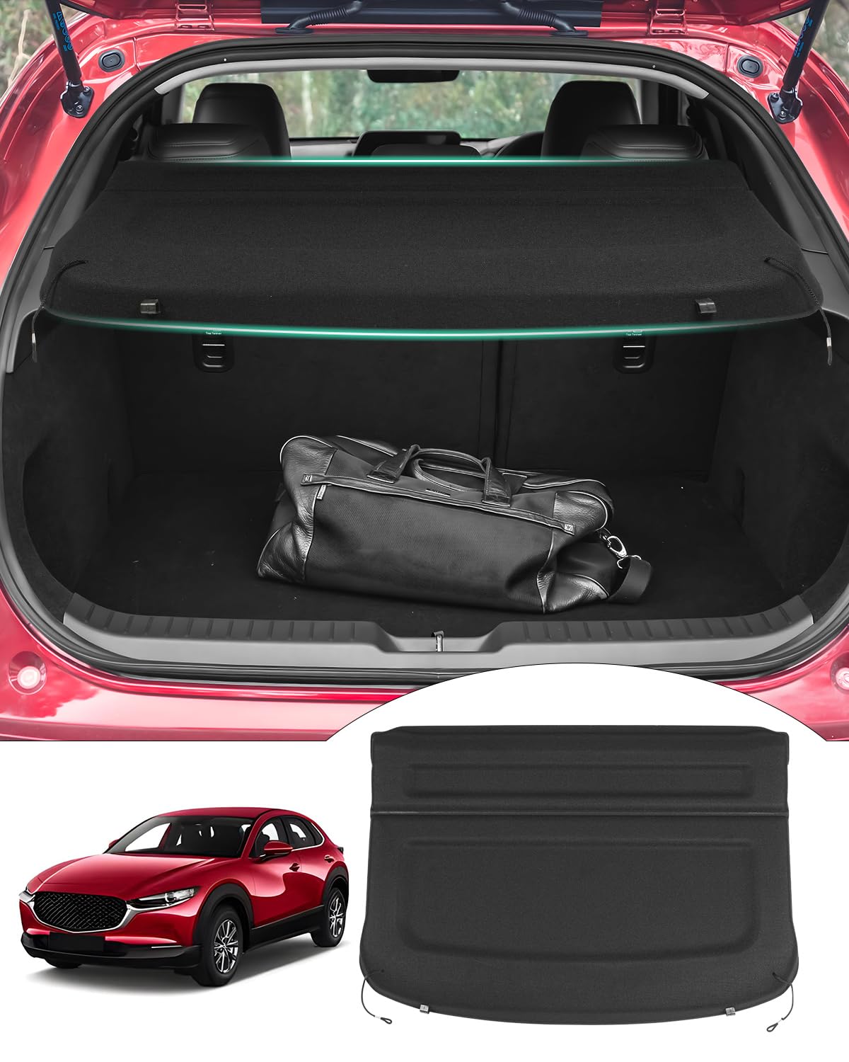 2020-2025 Mazda CX-30 Retractable Cargo Cover - Black Trunk Shade Protector for Luggage & Storage | Durable Load-Bearing Design | Perfect for Road Trips, Grocery Hauling & Pet Transport