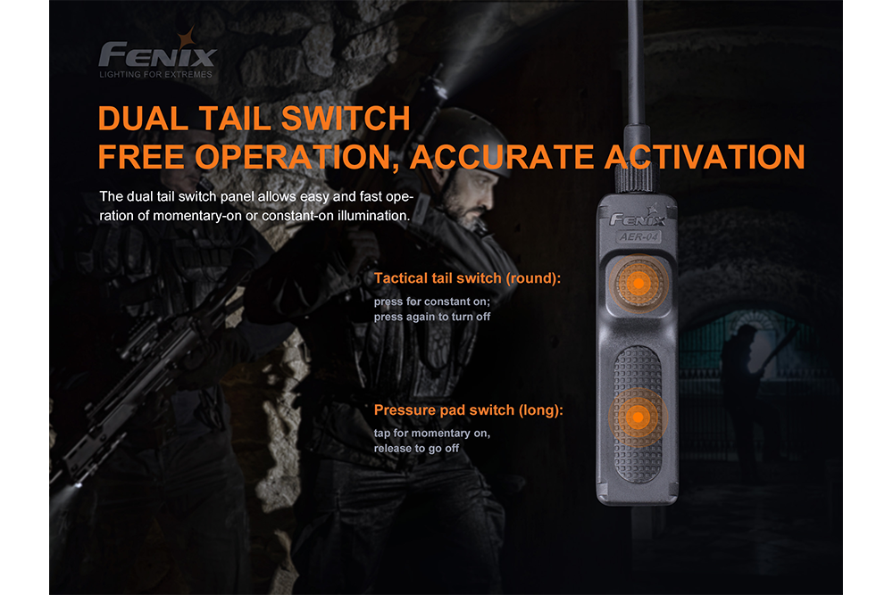 Fenix AER 04 Tactical Remote Switch for Flashlights - Waterproof & Durable Pressure Switch for Hunting, Camping & Outdoor Adventures