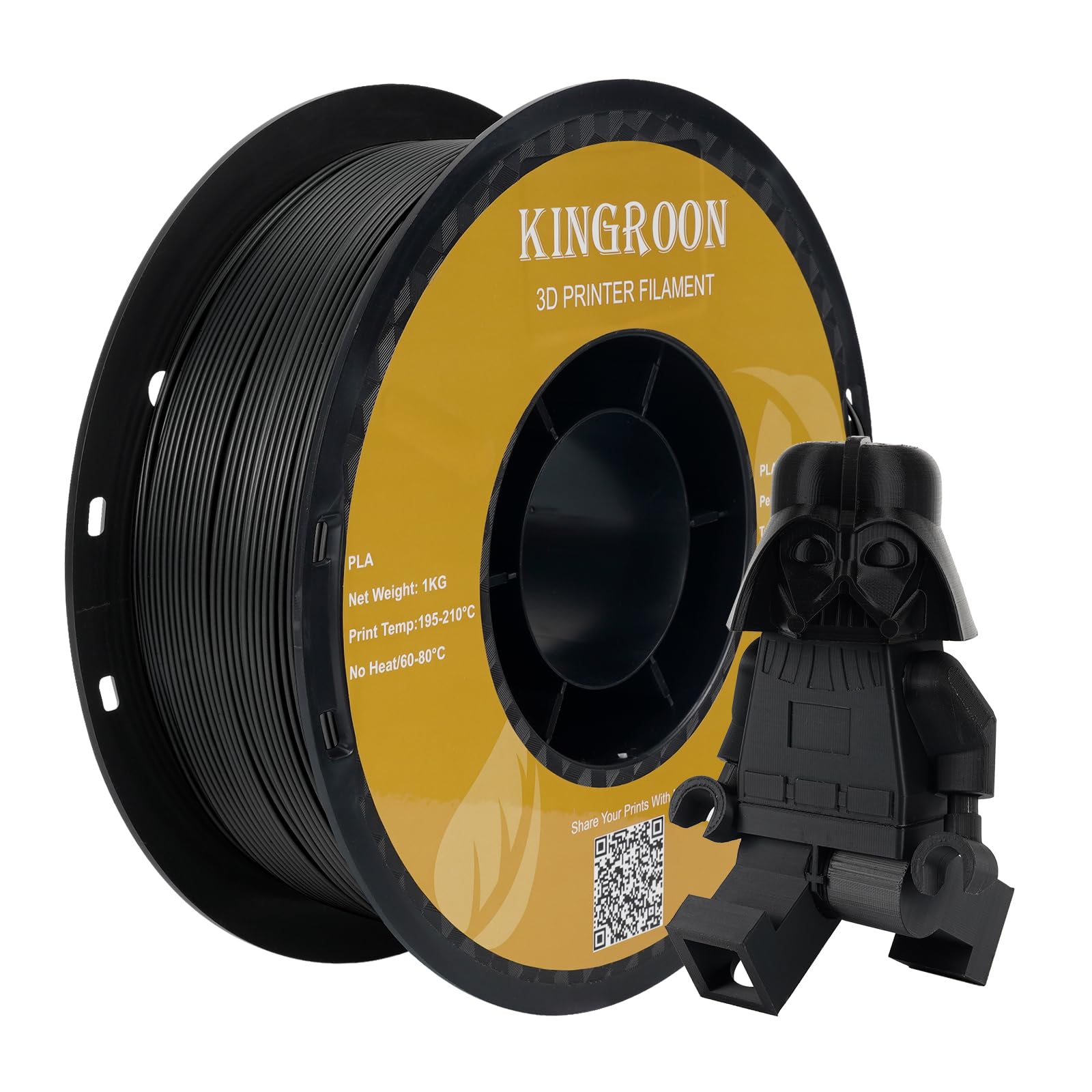 Kingroon Premium Black PLA Filament 1.75mm for 3D Printers - 1KG Spool with +/- 0.03mm Accuracy - High-Quality 3D Printing Material for DIY Projects, Prototyping & Creative Models