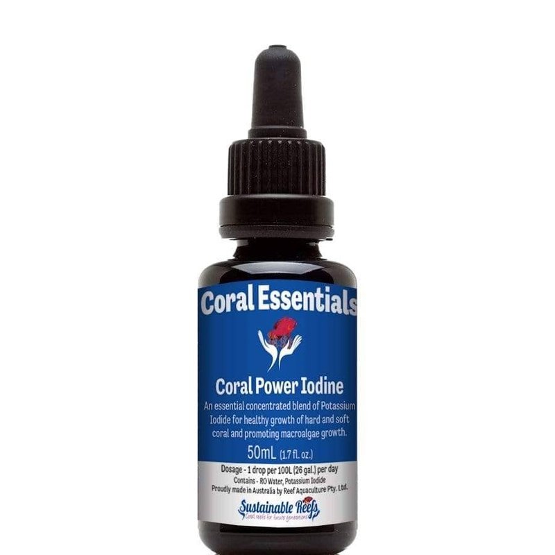 Coral Essentials Coral Power Iodine 50mL - Premium Marine Aquarium Supplement for Coral Growth & Health | Essential Reef Tank Additive for Saltwater Aquariums