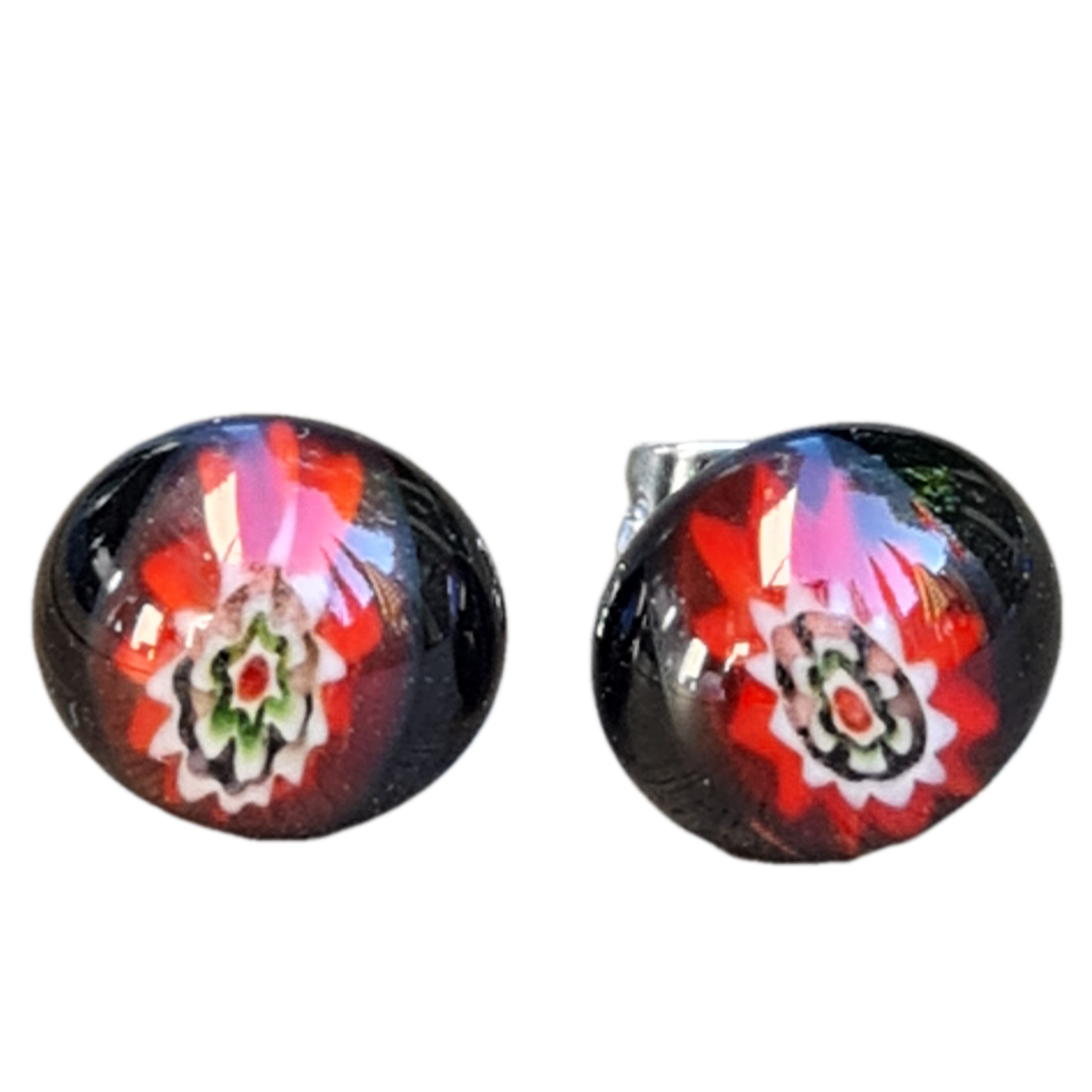 Handmade Artisan Glass Stud Earrings - Millifiori Red & Black Beaded Jewelry for Women | Perfect for Parties, Weddings & Everyday Wear