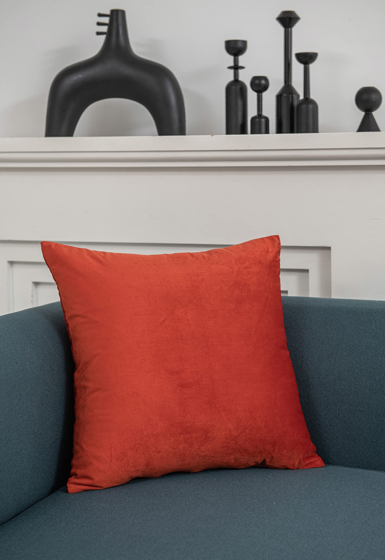 DEZENE 24x24 Burnt Orange Velvet Pillow Covers - 2 Pack Soft Square Throw Pillow Cases for Couch, Sofa & Farmhouse Decor | Fall Home Accents & Cozy Living Room Accessories