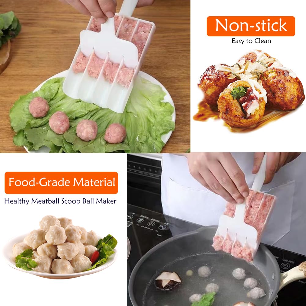 Non-Stick 4-in-1 Meatball Maker Mold - Kitchen Tool for Making Perfect Meatballs, Cookie Dough & Rice Balls (2-Pack) - Ideal for Home Cooking, Meal Prep & Party Food