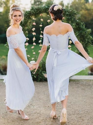 Elegant Baby Blue Off Shoulder Long Sleeve Bridesmaid Dress - Perfect for Weddings, Parties & Formal Events (Style WG274)