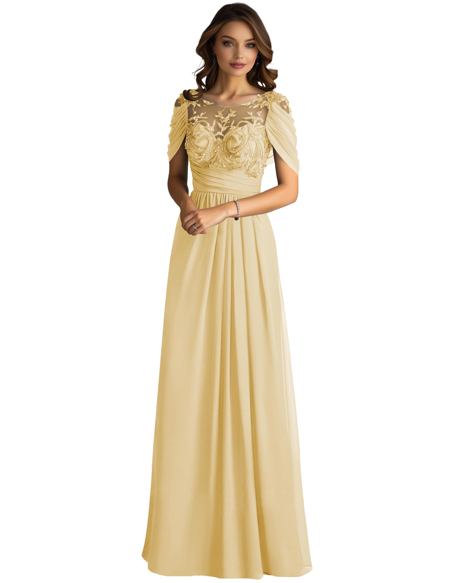 Elegant JAEDEN Mother of The Bride Dress - Long Lace Groom's Mother Dress with Pleated Chiffon for 2025 Weddings | Perfect for Formal Ceremonies, Receptions & Special Occasions
