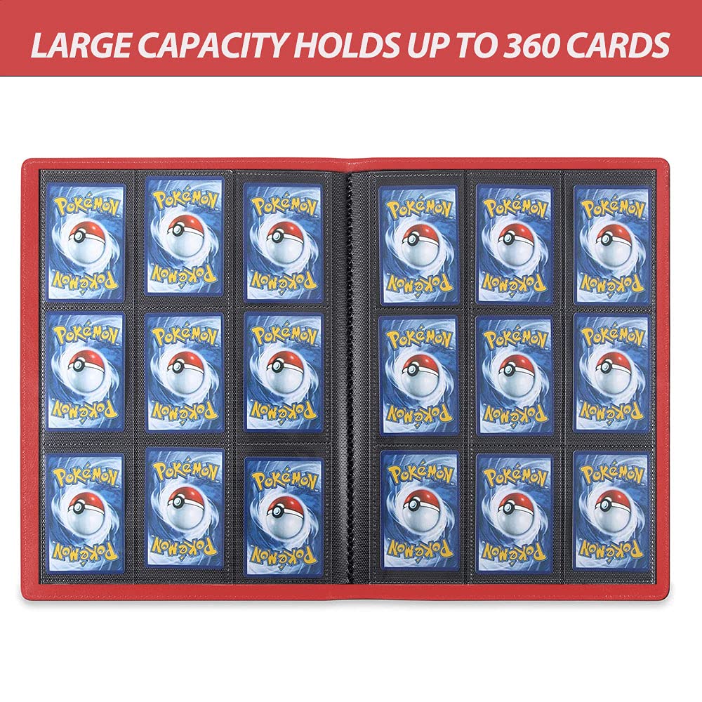 9-Pocket Trading Card Binder Album - Standard Size for Pokémon, MTG & Sports Cards - Holds 360 Cards (20 Pages) - Durable & Portable for Collectors, Tournaments & Storage (Red)