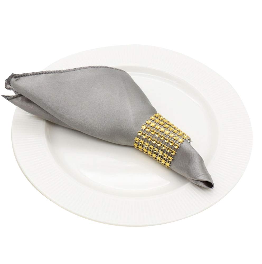20 Pack 12x108 Inch Silver Grey Satin Table Runner with 100 Matching 12x12 Inch Satin Napkins & Rhinestone Napkin Rings - Elegant Wedding, Christmas Party, Baby Shower & Birthday Decorations