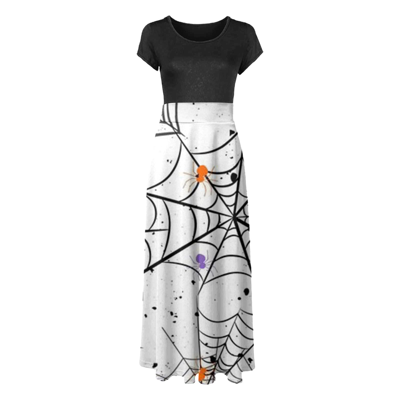 Yihaojia Women's Halloween Print Maxi Dress - Short Sleeve Plus Size Loose Fit Casual Sundress for Beach, Party & Everyday Wear | Amazon Prime Deals & Warehouse Discounts
