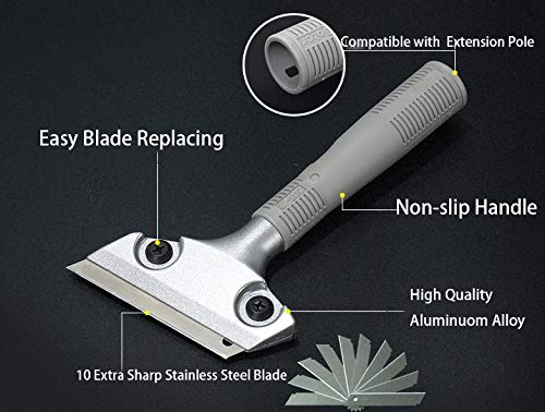 LDS Industry Glass Scraper - Extendable Razor Blade Cleaner for Stove, Window, Tile, Granite & Windshield | Paint & Sticker Remover Tool | Perfect for Kitchen, Bathroom & Auto Cleaning | Gum & Hard Stain Remover (SCRP-U)
