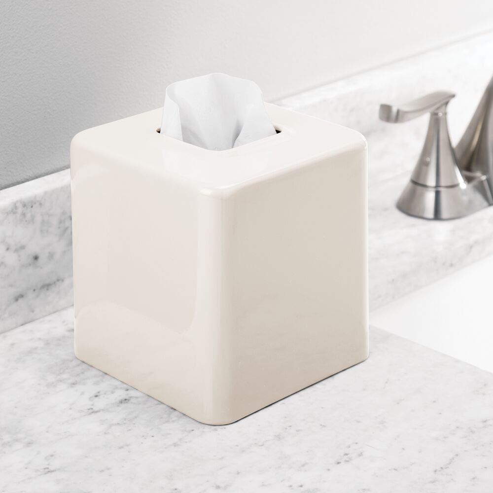 mDesign Metal Square Tissue Box Cover - Modern Facial Tissue Holder for Bathroom Vanity, Bedroom Dresser, Nightstand, Desk & Office - Unity Collection in Cream/Beige - Perfect for Home Decor & Organization