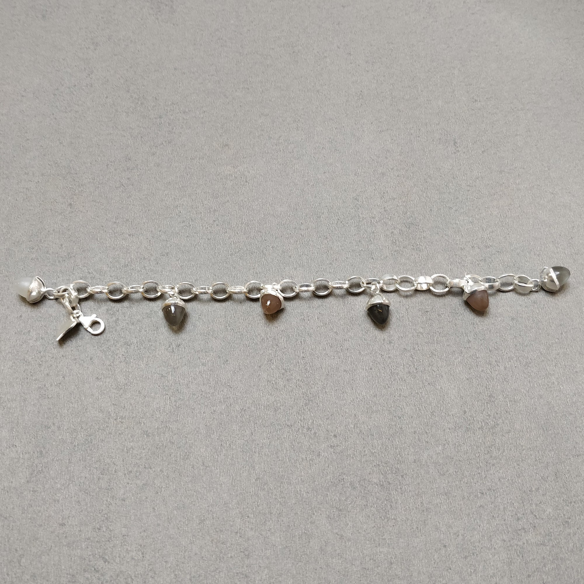925 Sterling Silver Bracelet - 23.06g Natural Multi-Color Moonstone 6 Mini Bullets Chain Bracelet with Secure Clasp (8.25