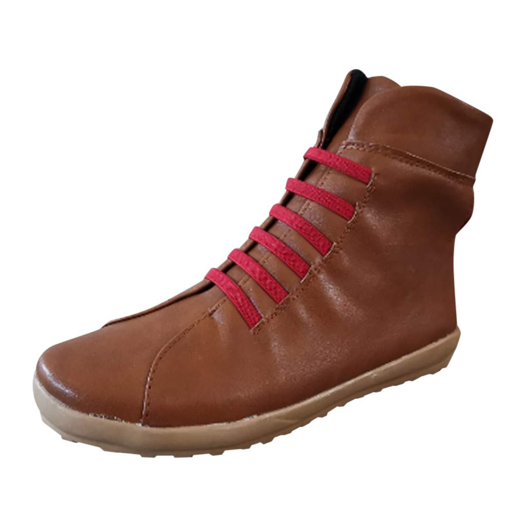 Gibobby Women's Ankle Booties - Flat Heel Arch Support Boots, Waterproof Lace-Up Braided Strap Booties for Walking, Work & Casual Wear | Comfortable Winter & Fall Shoes