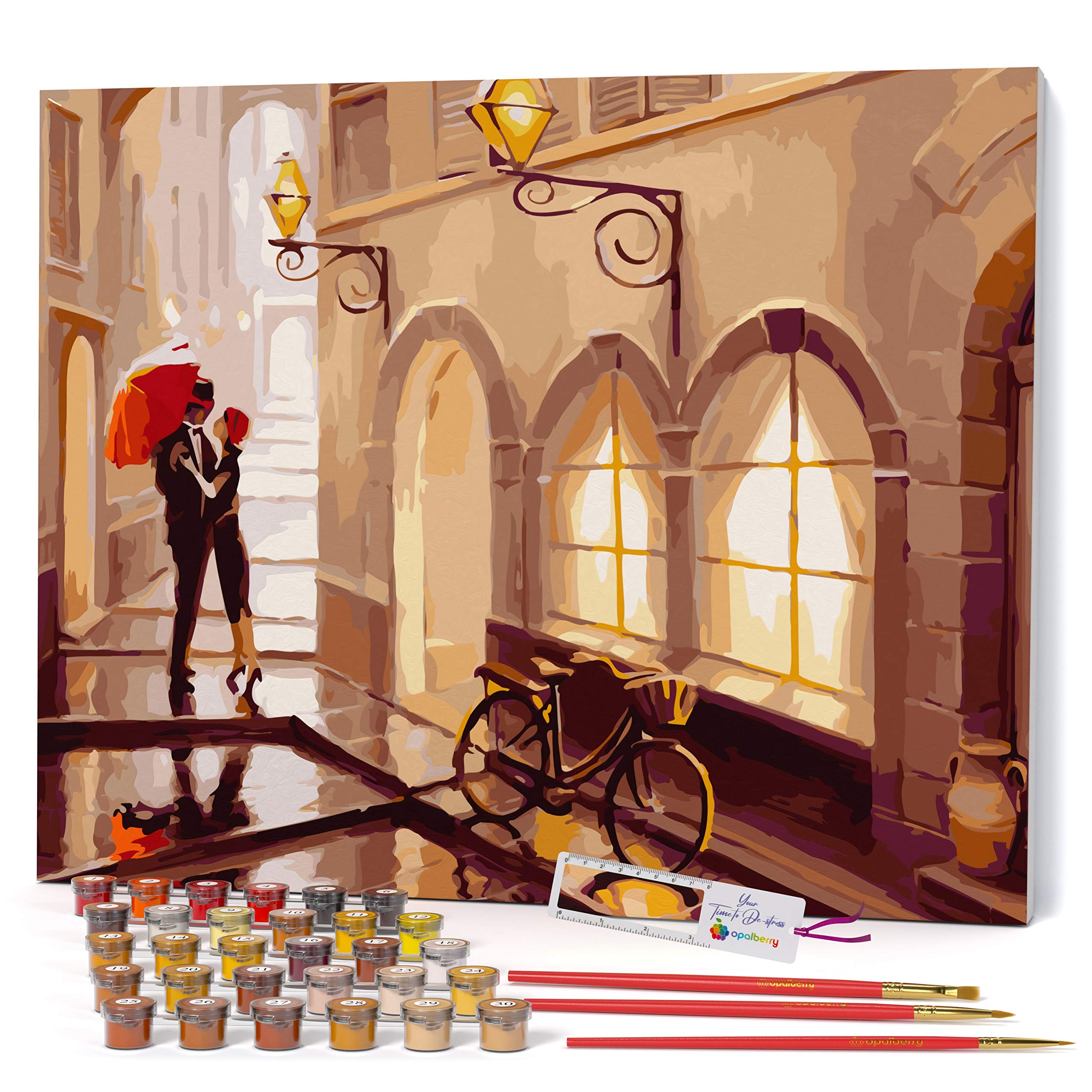 Opalberry Paint by Numbers Kit for Adults - Premium Framed Canvas DIY Art Set - Italy Inspired Landscape & Scenery - Perfect for Home Decor, Gifts & Stress Relief