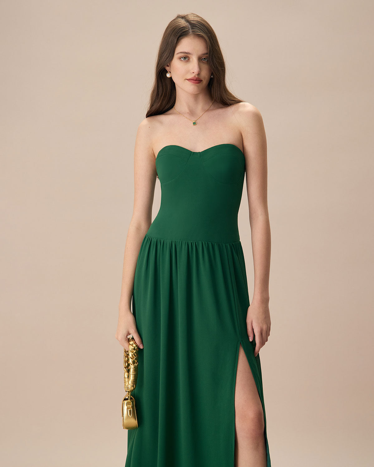 Elegant Green Sweetheart Neck Ruched Maxi Dress for Women - Perfect for Weddings, Parties & Summer Vacations